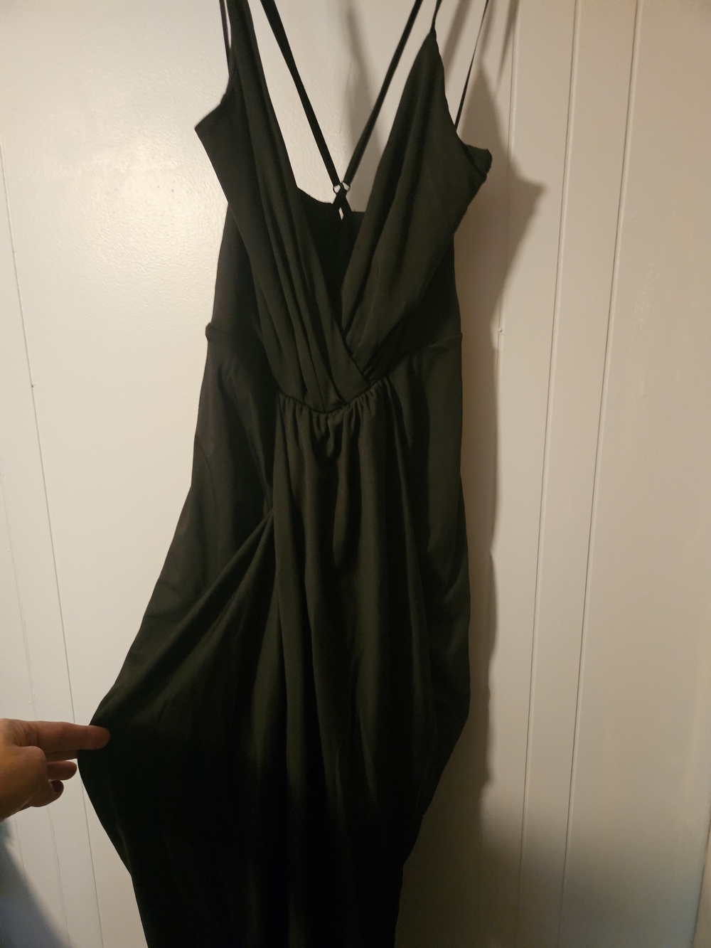 Black Strappy V-Neck Women's Midi Dress